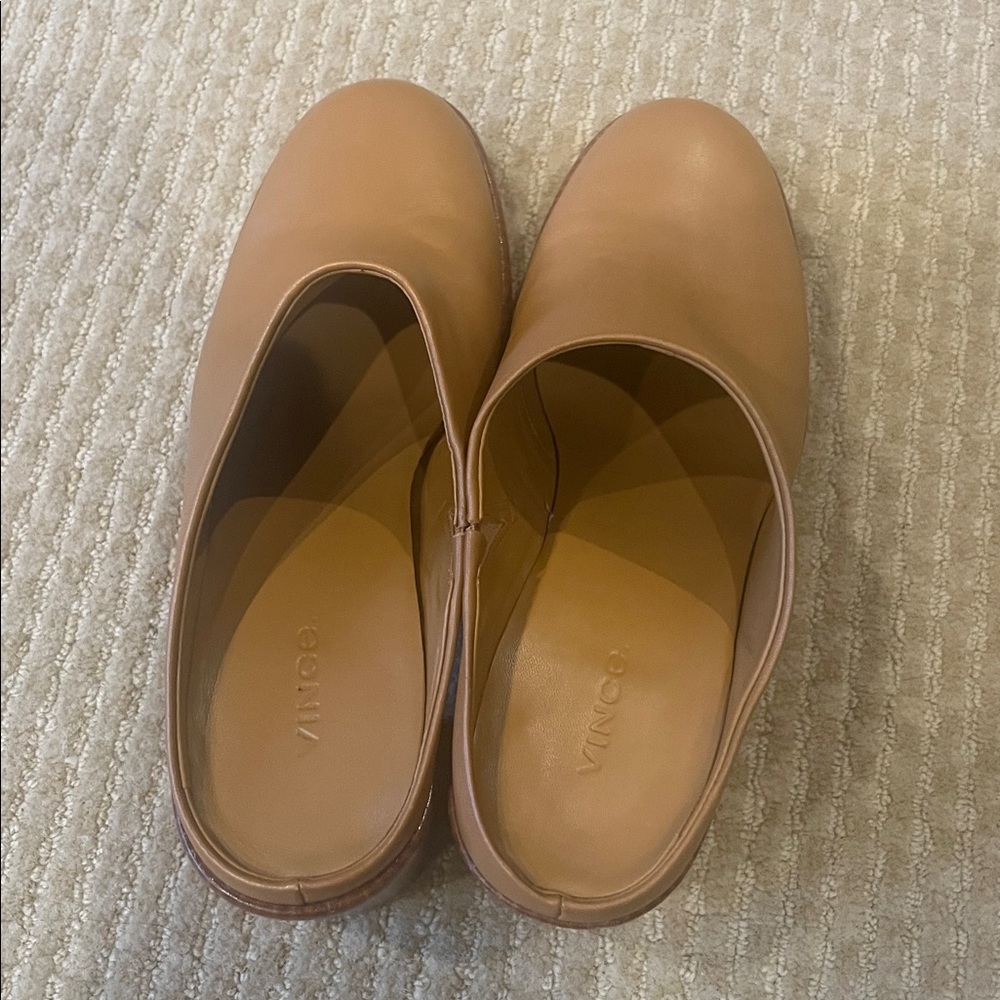 Vince Tan Soft Leather Platform Women's Mules
